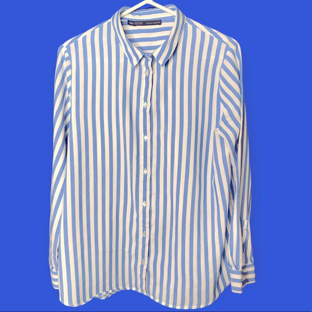 Zara Basic button front striped long-sleeve shirt.